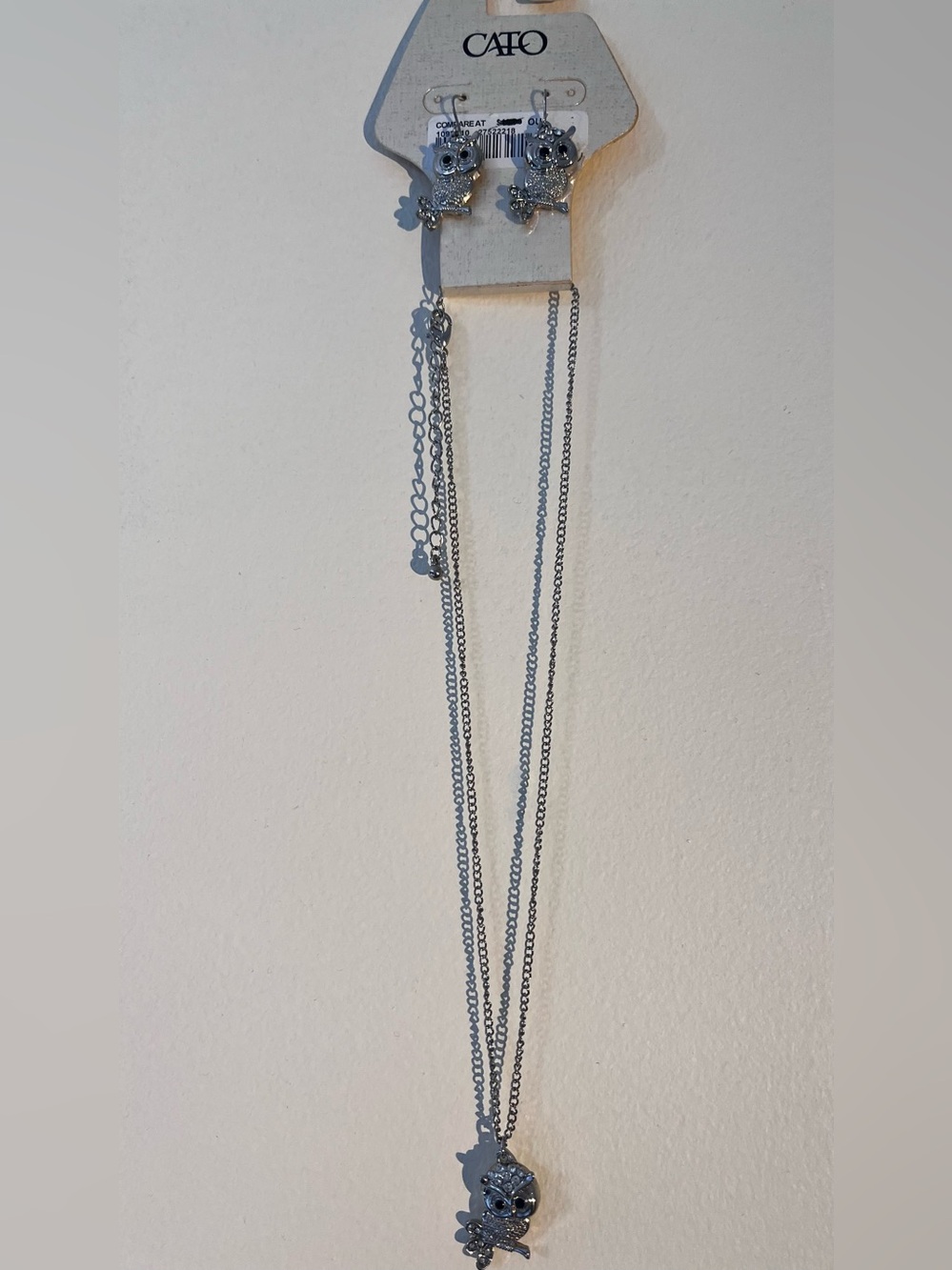 Cato Silver Multi-Chain Owl Pendant Necklace with Matching Studs